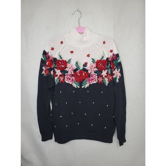 Vintage Alfred Dunner Grandma Cottagecore Dark Romantic Floral Mock Neck Sweater - Picture 1 of 10
